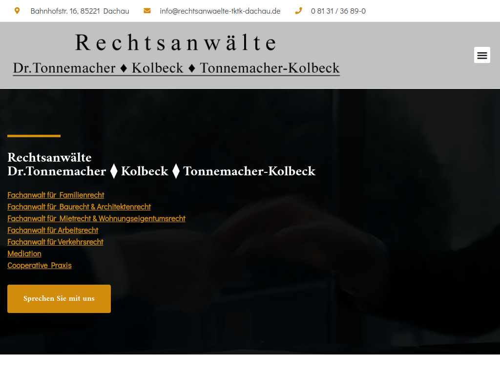 Website von Rechtsanwälte Dr. Tonnemacher, Kolbeck, Tonnemacher-Kolbeck PartGmbB in Dachau