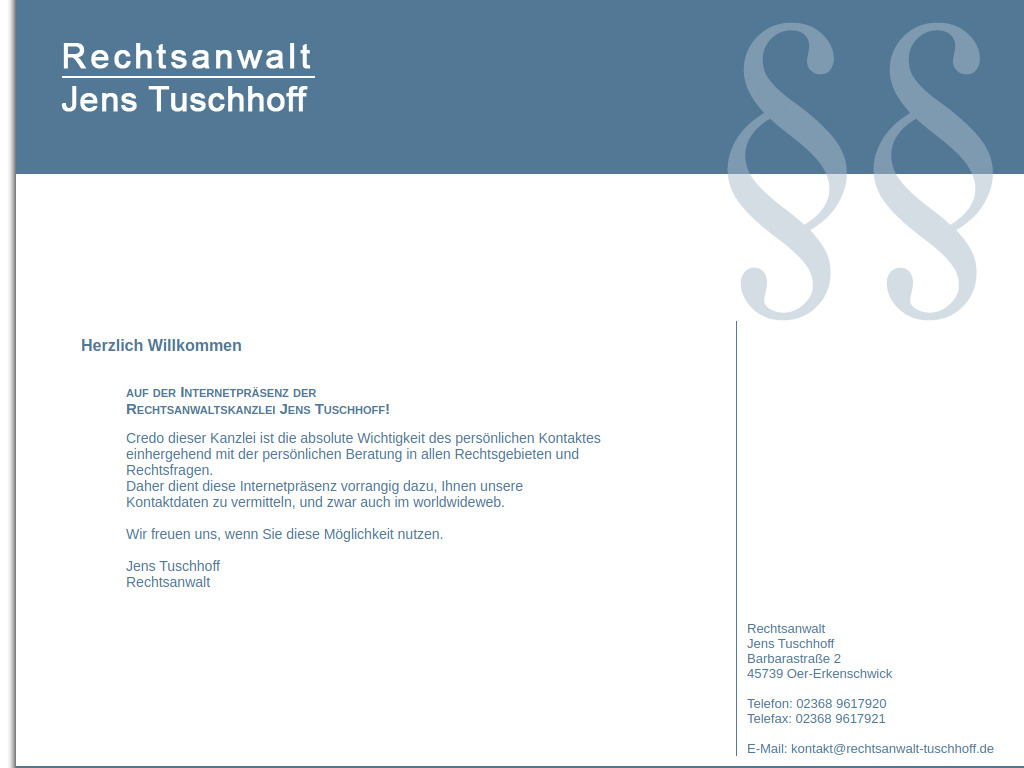 Website von Rechtsanwalt Jens Tuschhoff in Oer-Erkenschwick