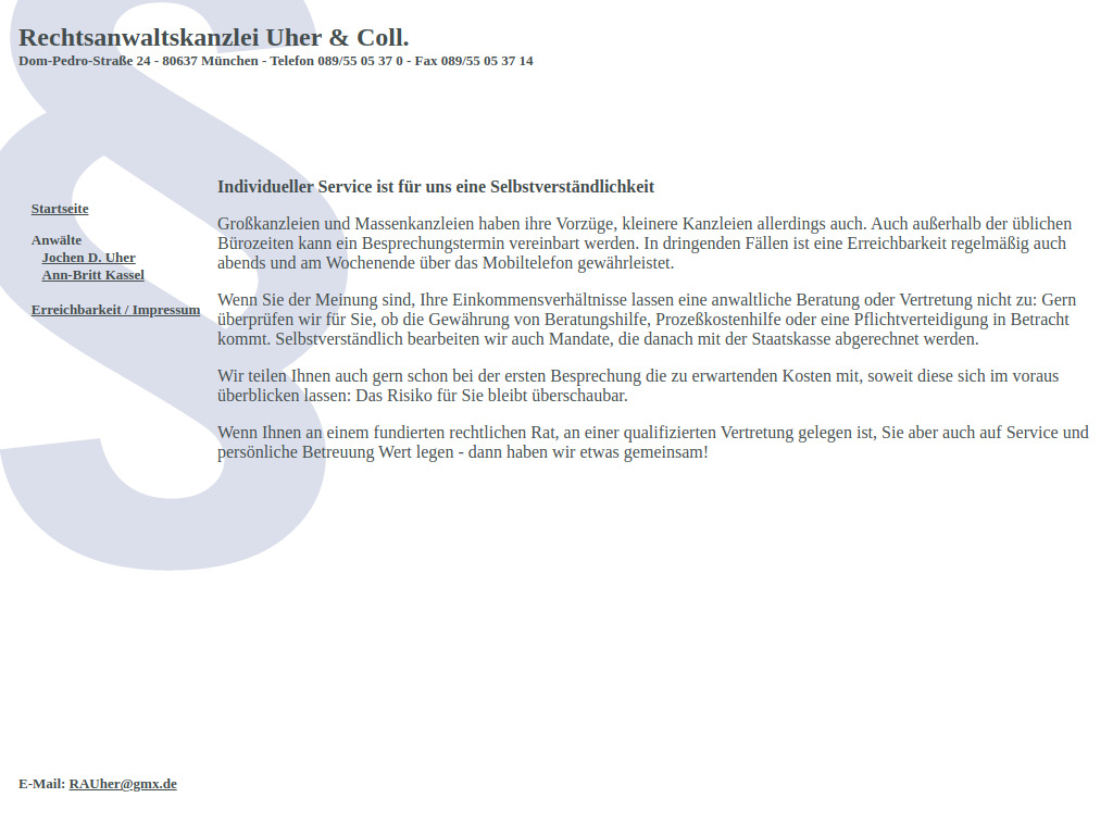 Website von Rechtsanwaltskanzlei Uher & Coll. in München