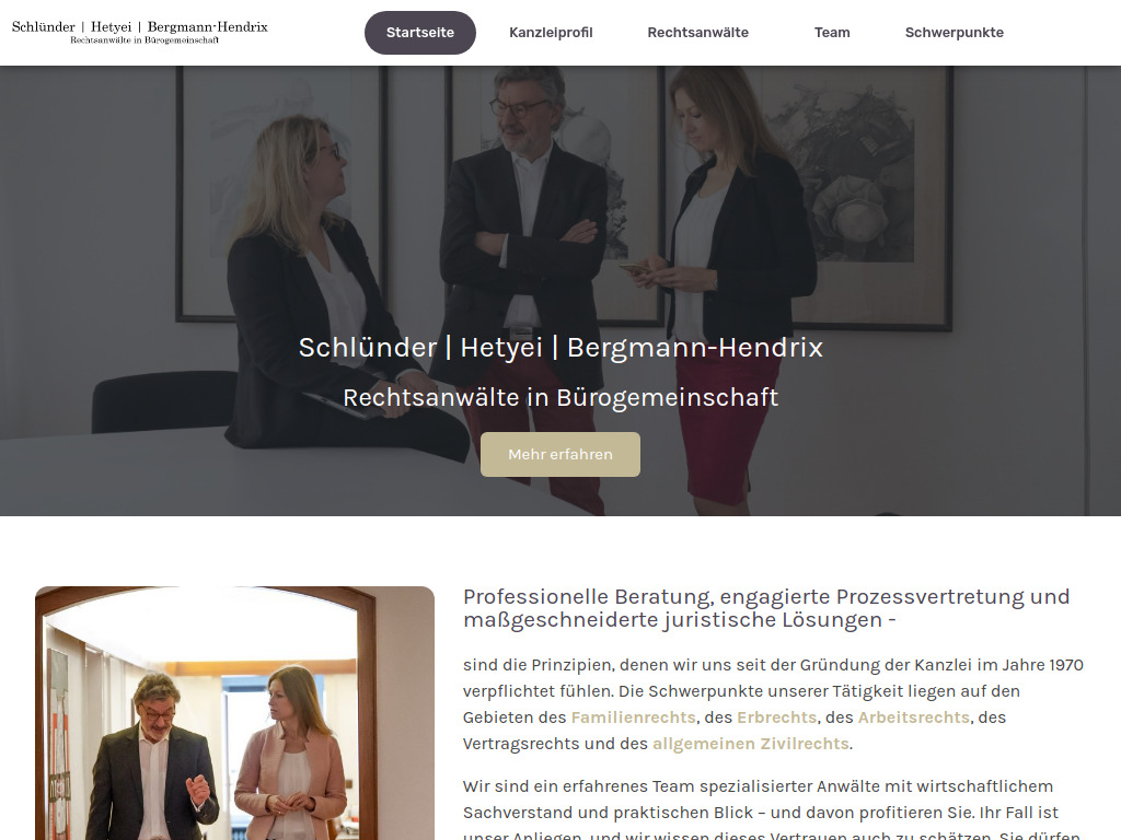 Website von Schlünder | Hetyei | Bergmann-Hendrix Rechtsanwälte in Mannheim