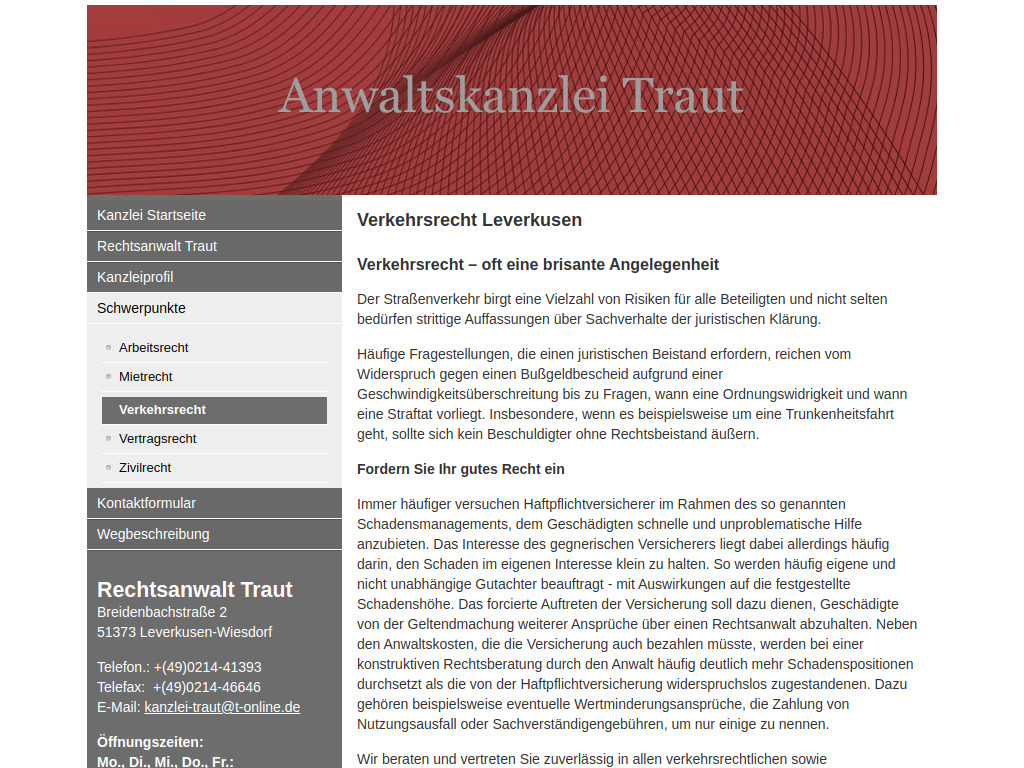 Website von Rechtsanwalt Traut in Leverkusen-Wiesdorf