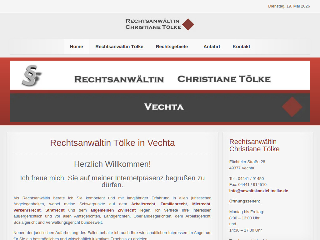 Website von Rechtsanwaltskanzlei Christiane Tölke in Vechta
