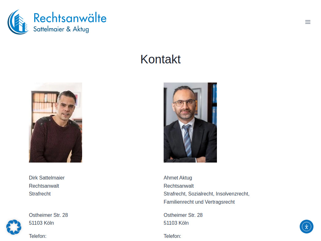 Website von Kanzlei Sattelmaier & Aktug in Köln