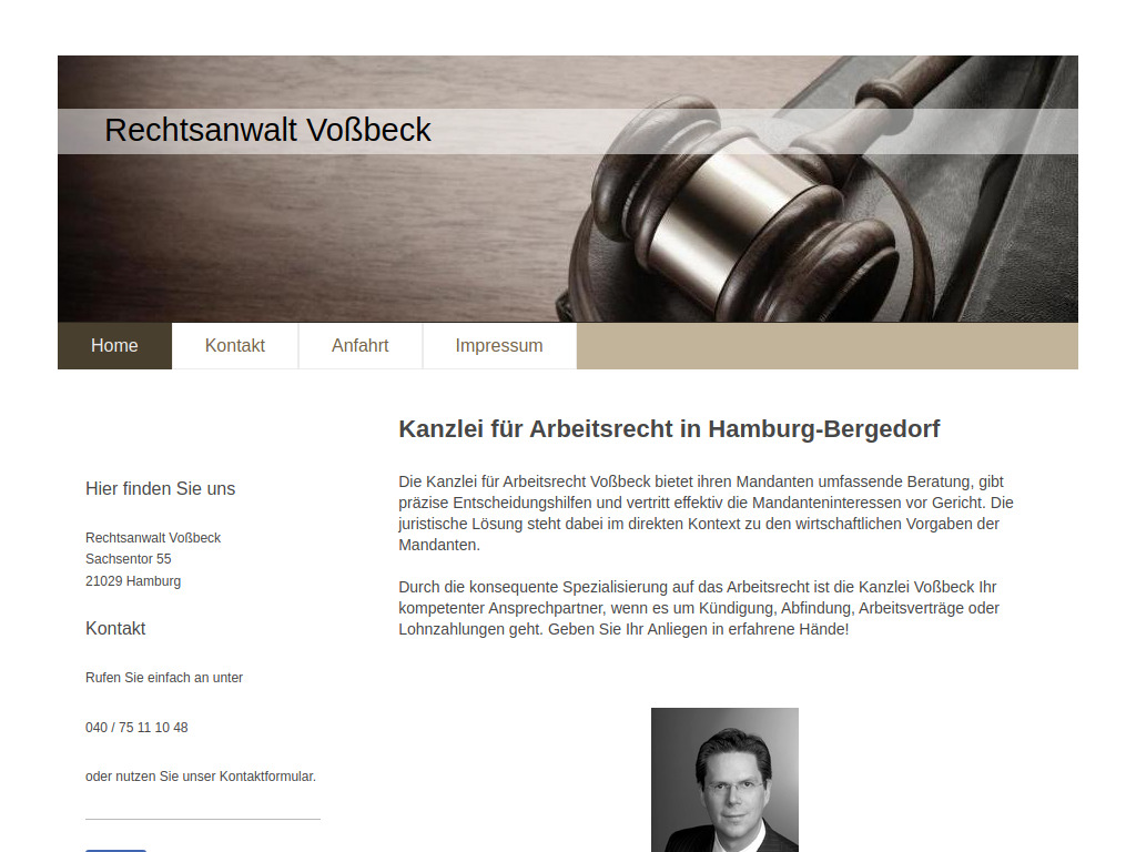 Website von Rechtsanwalt Voßbeck in Hamburg