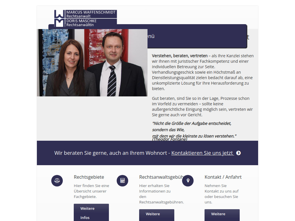 Website von Bürogemeinschaft Rechtsanwalt Marcus Waffenschmidt und Rechtsanwältin Doris Maschke in Nürnberg