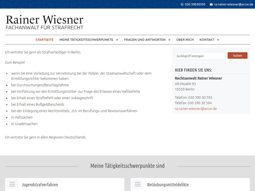 Website von Rechtsanwalt Rainer Wiesner Berlin in Berlin