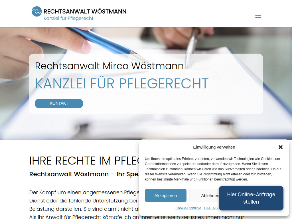 Website von Rechtsanwalt Mirco Wöstmann in Münster