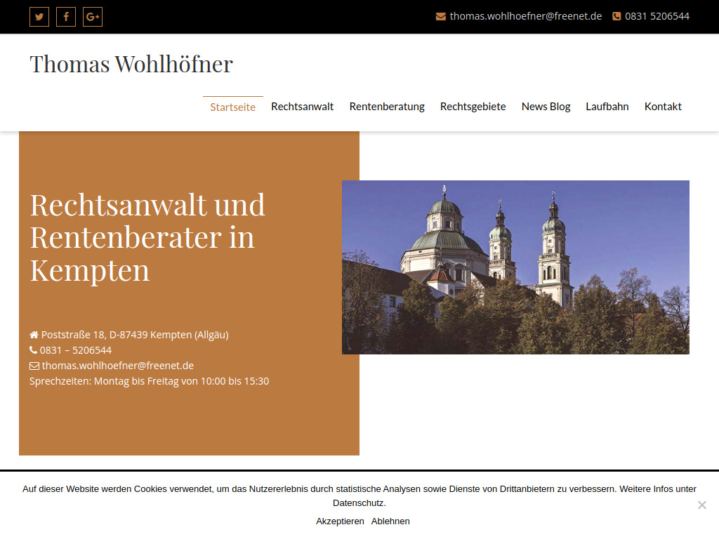 Website von Rechtsanwalt Thomas Wohlhöfner in Kempten