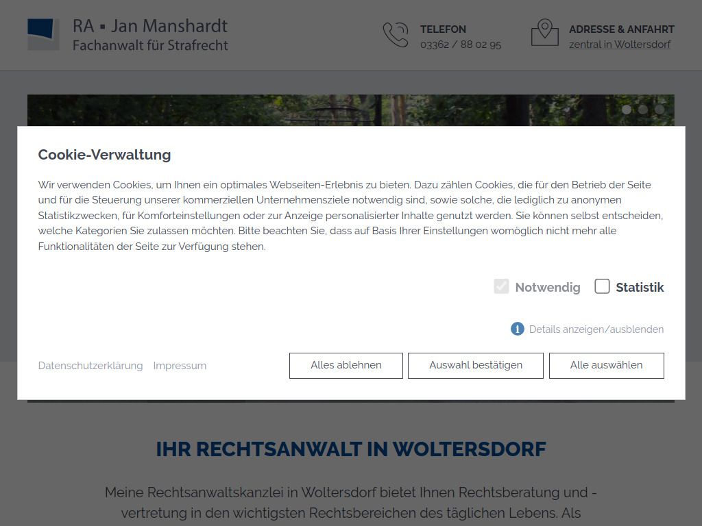 Website von Rechtsanwalt Jan Manshardt in Woltersdorf