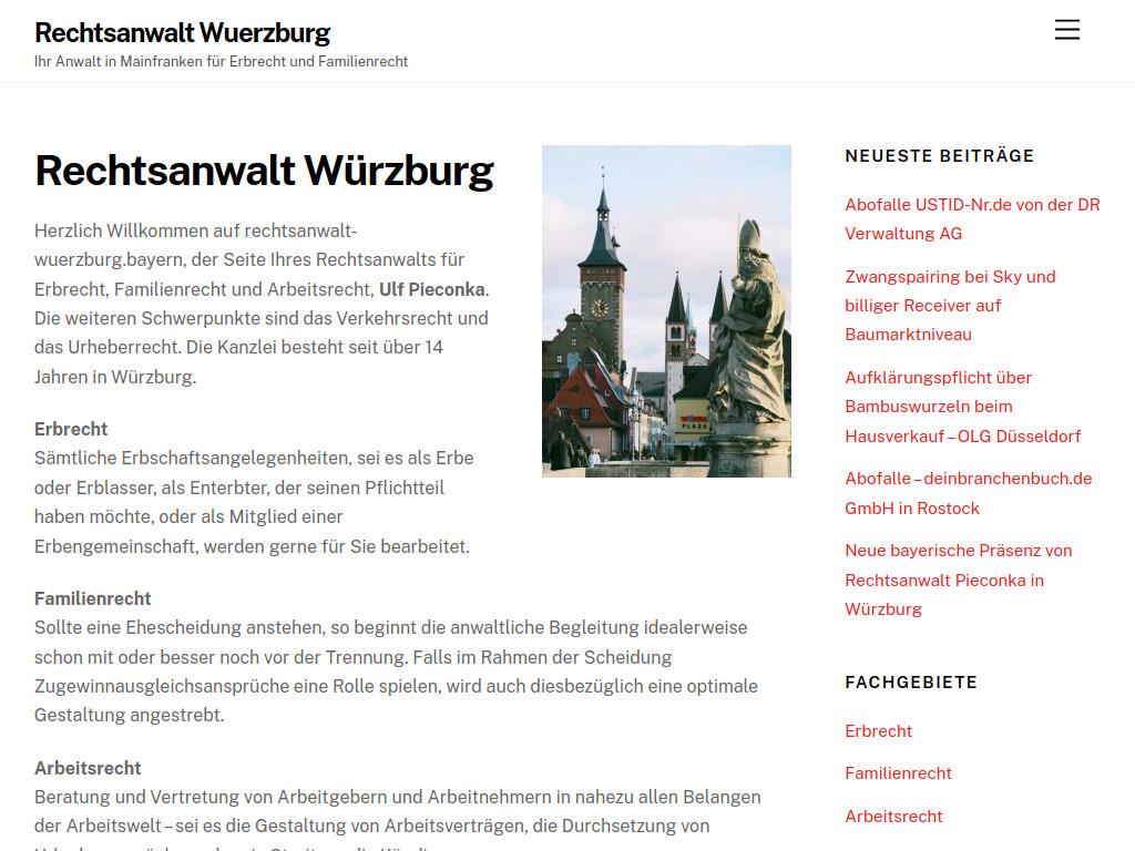 Website von Rechtsanwalt Ulf Pieconka in Würzburg