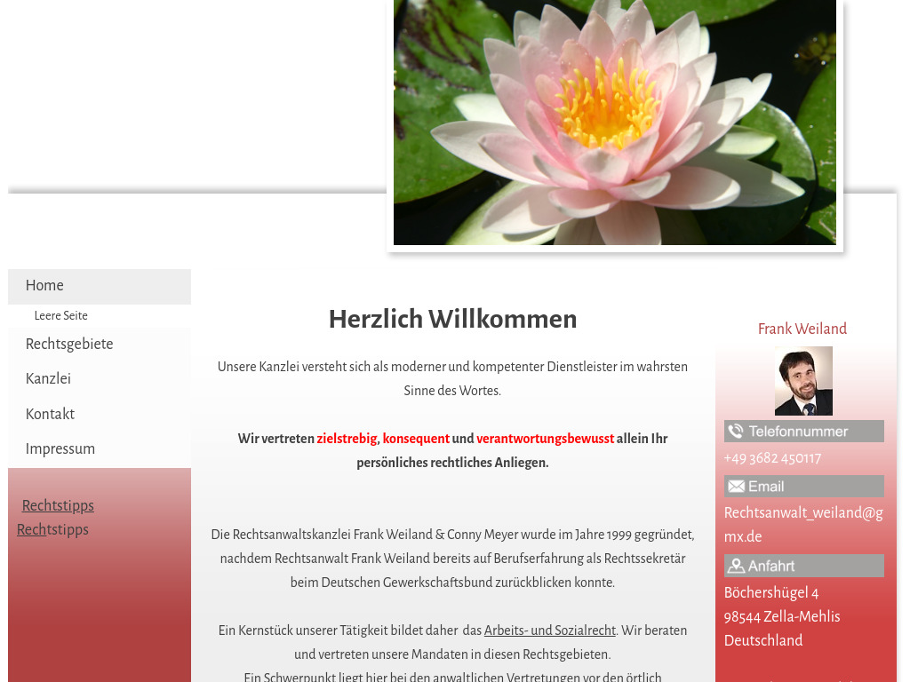 Website von Rechtsanwaltskanzlei Frank Weiland & Conny Meyer in Zella-Mehlis