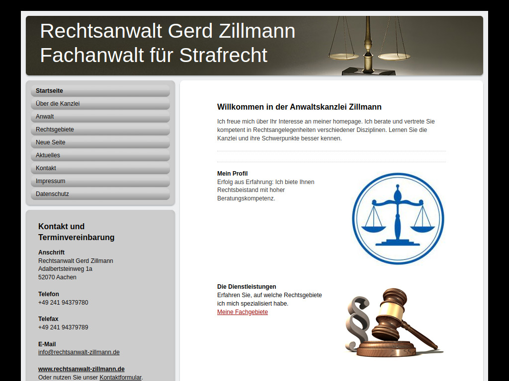 Website von Rechtsanwalt Gerd Zillmann in Aachen
