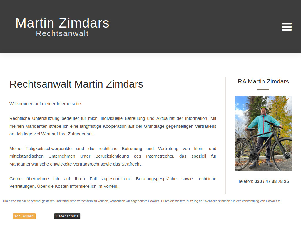 Website von Rechtsanwalt Martin Zimdars in Berlin