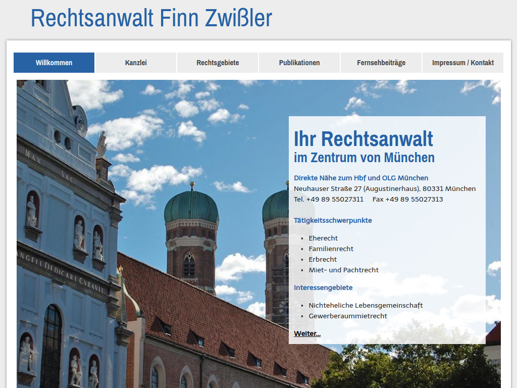 Website von Rechtsanwaltskanzlei Finn Zwißler in München