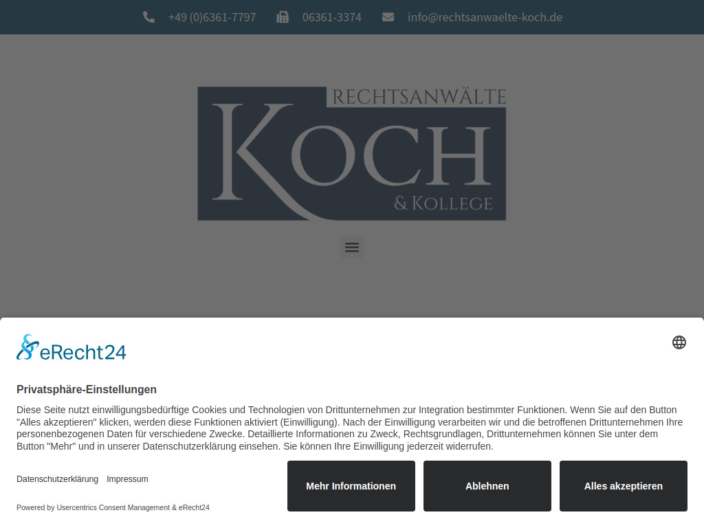 Website von Rechtsanwälte Koch und Kollege in Rockenhausen