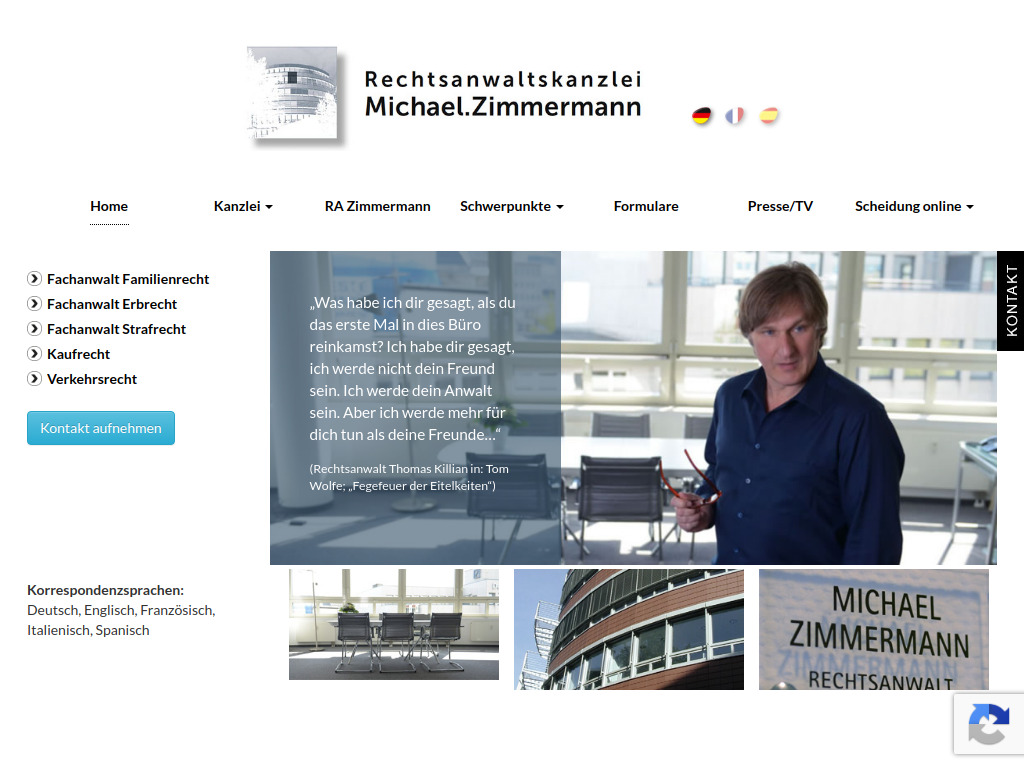 Website von Rechtsanwaltskanzlei Michael Zimmermann in Bochum