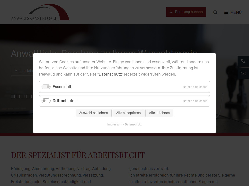 Website von Anwaltskanzlei Gall in Berlin