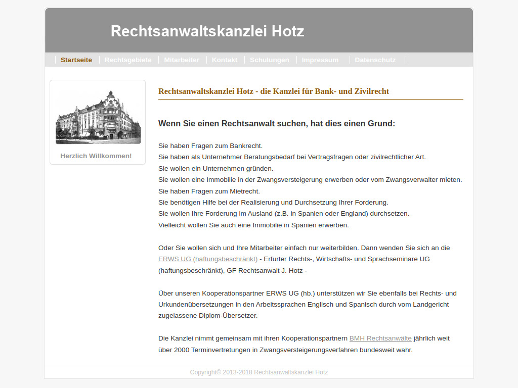 Website von Rechtsanwaltskanzlei Hotz in Weimar