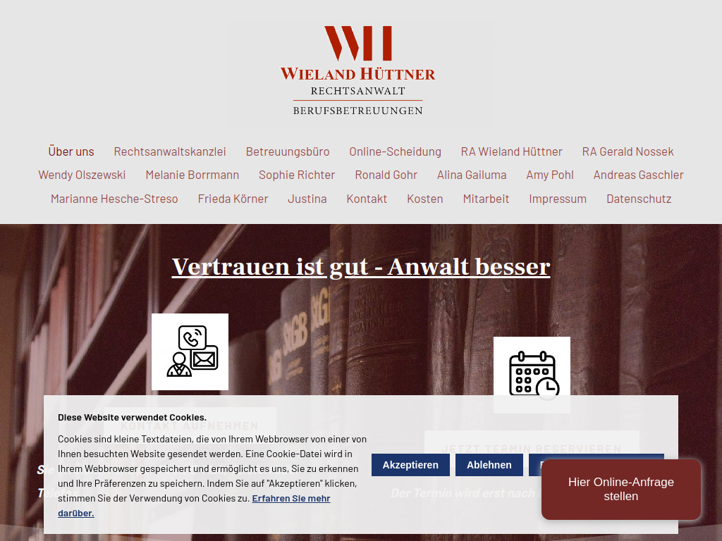 Website von Rechtsanwaltskanzlei Wieland Hüttner in Halberstadt