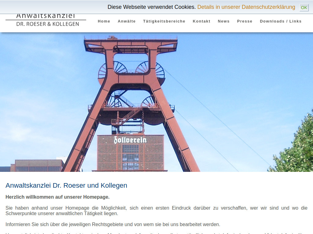 Website von Anwaltskanzlei Dr. Roeser und Kollegen in Essen