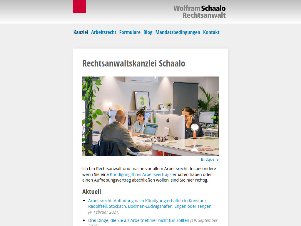Website von Rechtsanwaltskanzlei Schaalo in Singen