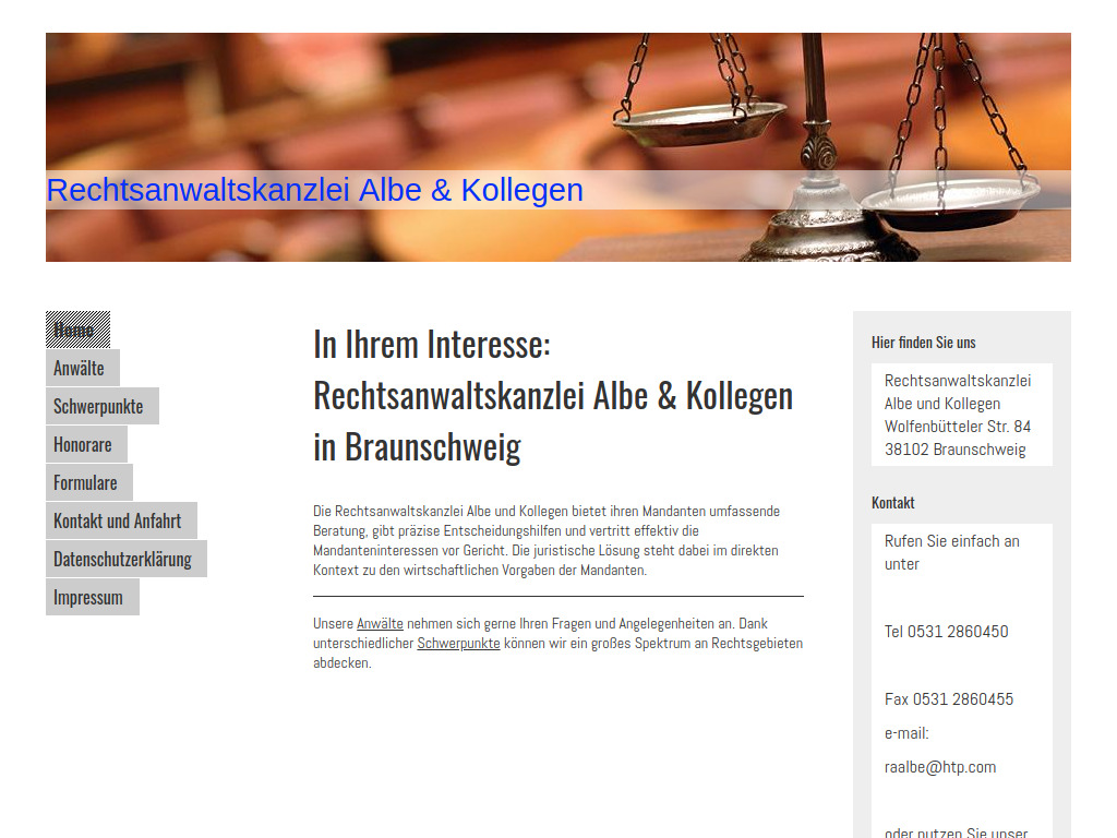 Website von Rechtsanwaltskanzlei Albe und Kollegen in Braunschweig