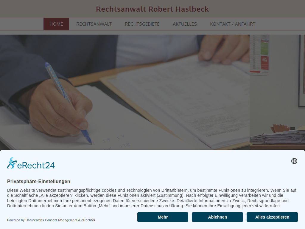 Website von Rechtsanwalt Robert Haslbeck in Reisbach