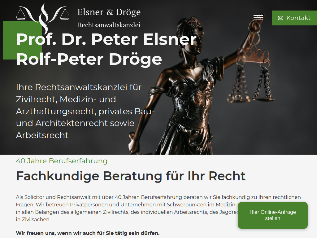Website von Rechtsanwaltskanzlei Elsner & Dröge in Hamburg