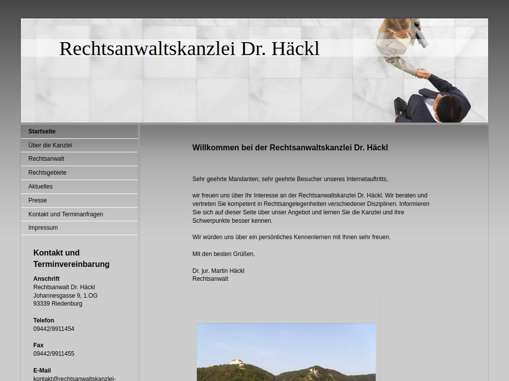 Website von Rechtsanwaltskanzlei Dr. Häckl in Riedenburg