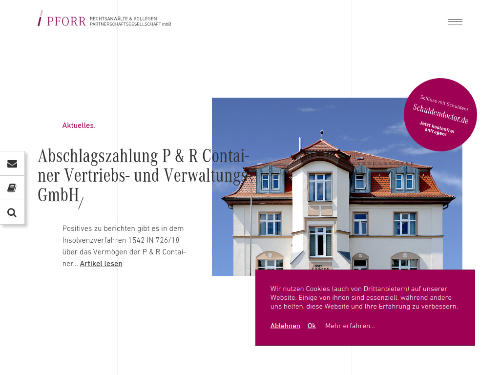 Website von Pforr Rechtsanwälte & Kollegen Partnerschaftsgesellschaft mbB in Bad Salzungen