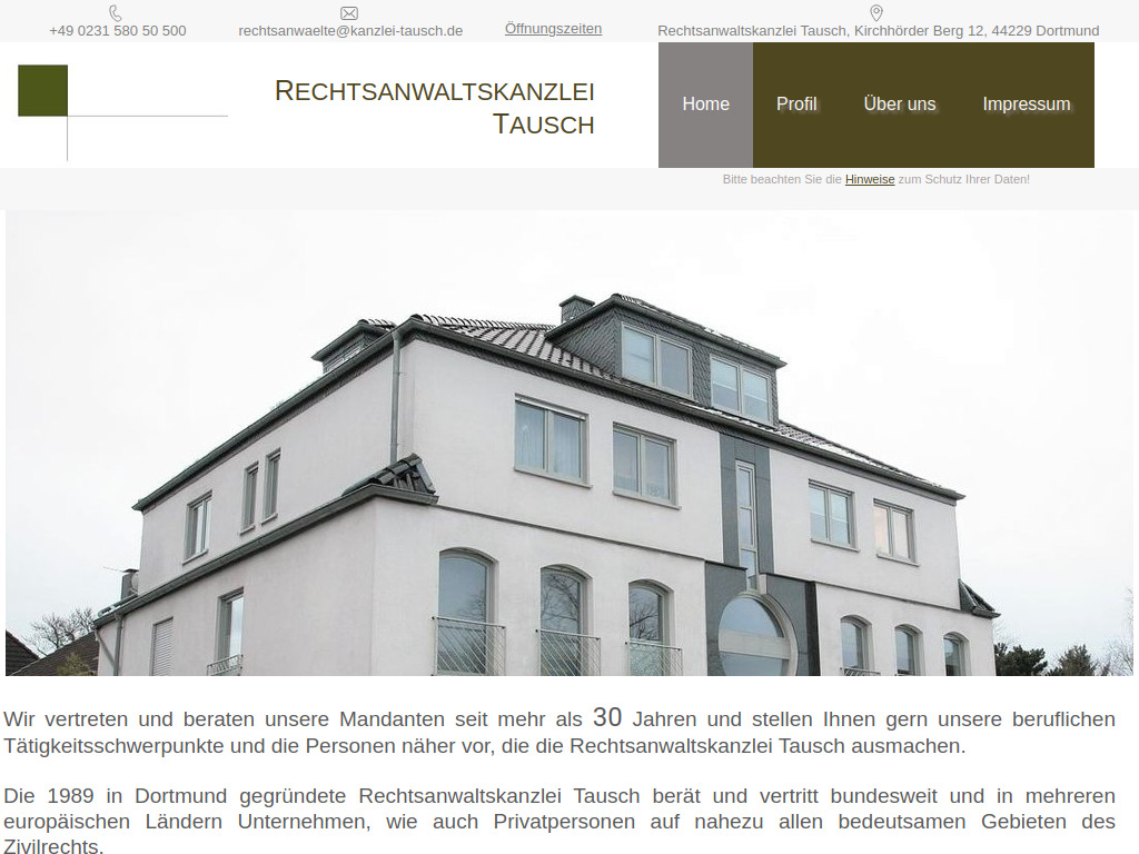 Website von Rechtsanwaltskanzlei Tausch in Dortmund