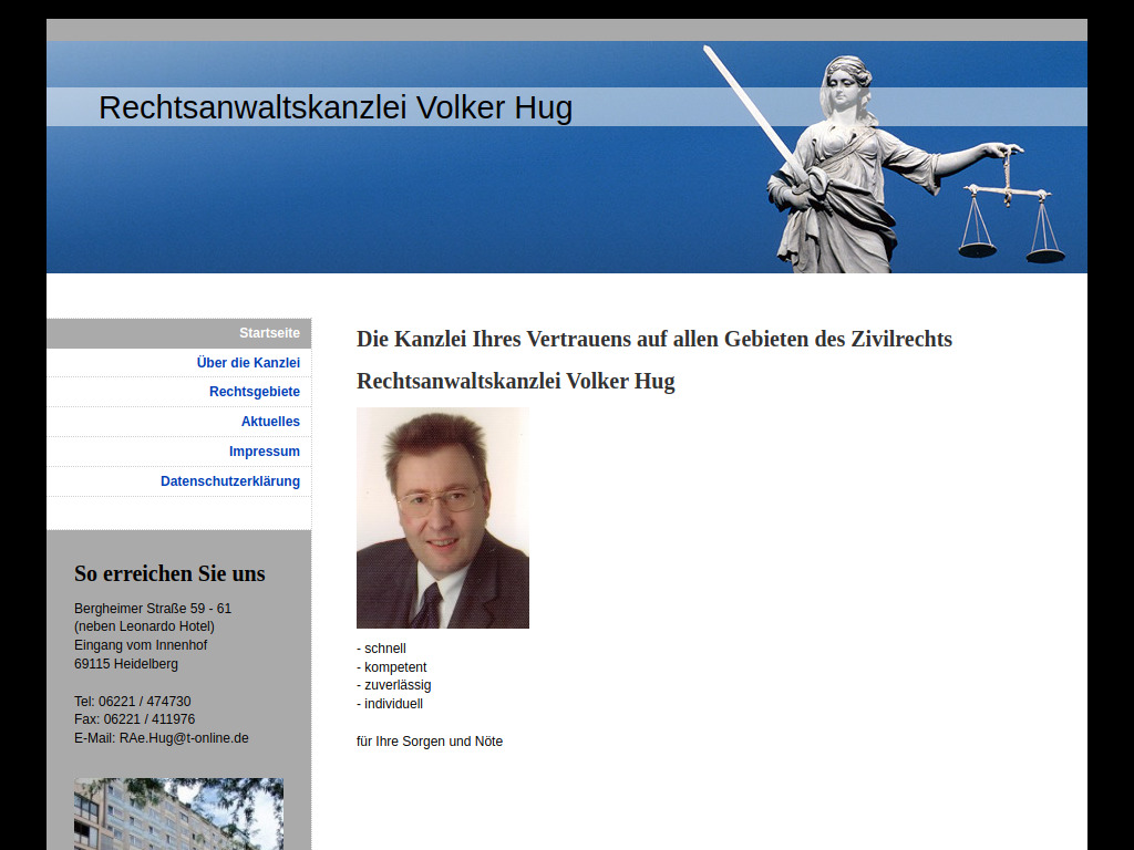 Website von Rechtsanwaltskanzlei Volker Hug in Heidelberg