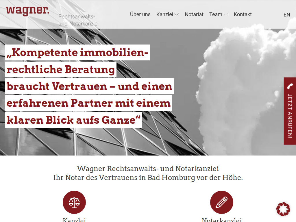 Website von Wagner Rechtsanwalts- und Notarkanzlei in Bad Homburg v.d.H.