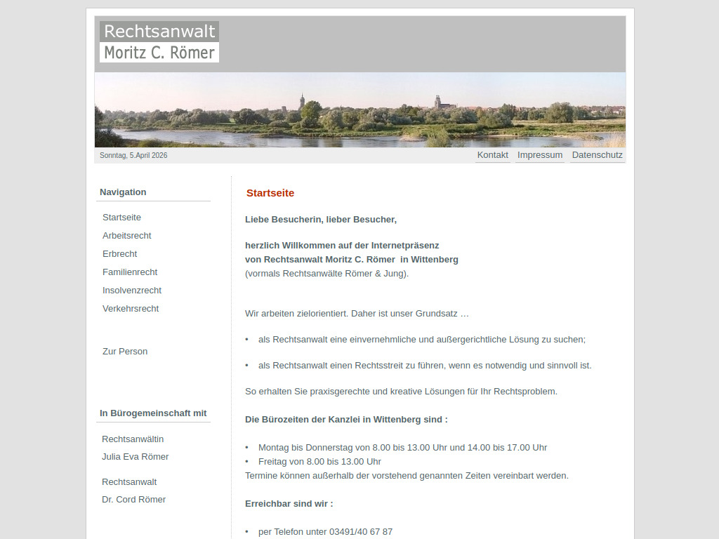 Website von Rechtsanwalt Moritz Römer in Lutherstadt Wittenberg