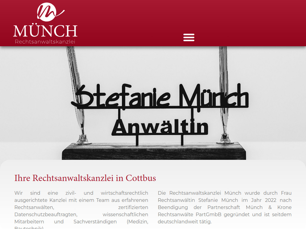 Website von Rechtsanwaltskanzlei Münch in Cottbus