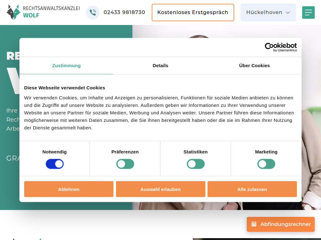 Website von Rechtsanwaltskanzlei Wolf in Hückelhoven
