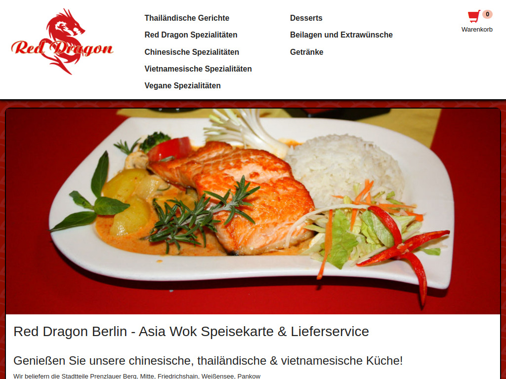 Website von Red Dragon Asia Wok Speisekarte & Lieferservice in Berlin