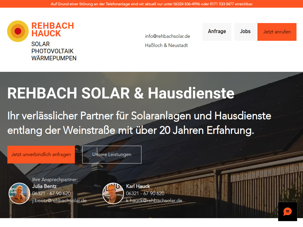 Website von Rehbach Hauck Solar in Haßloch