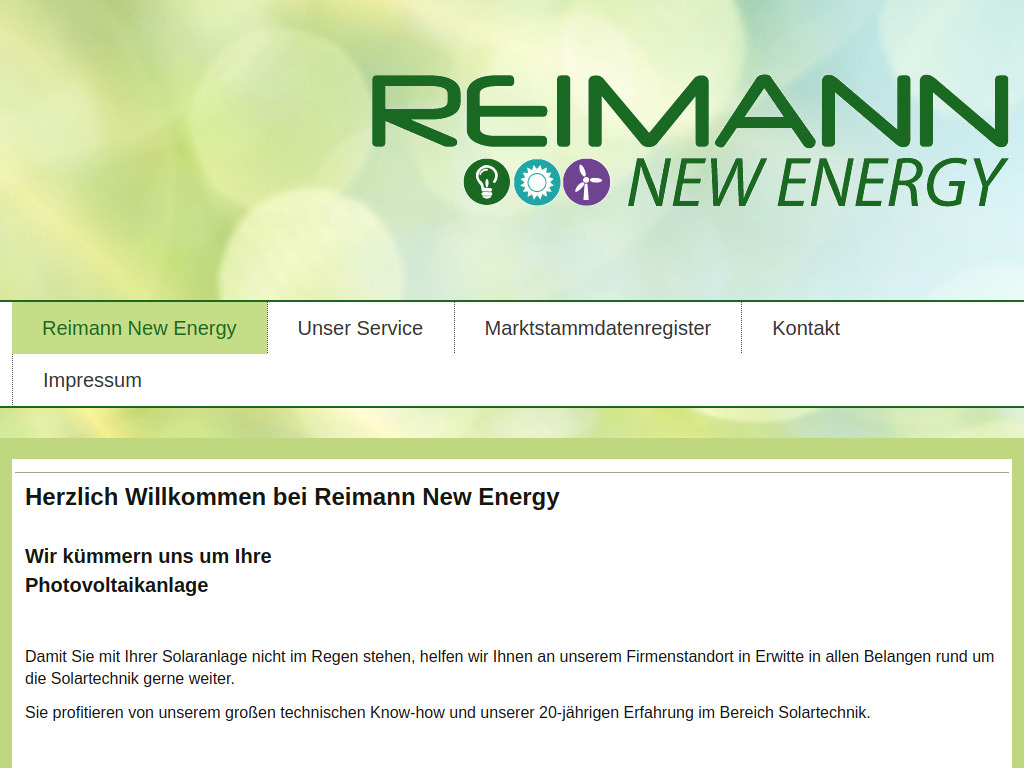 Website von Reimann New Energy in Erwitte
