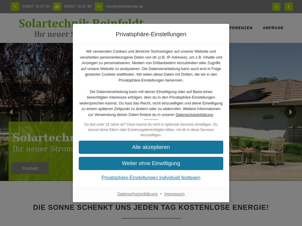 Website von Solartechnik Reinfeldt GmbH in Neubrandenburg