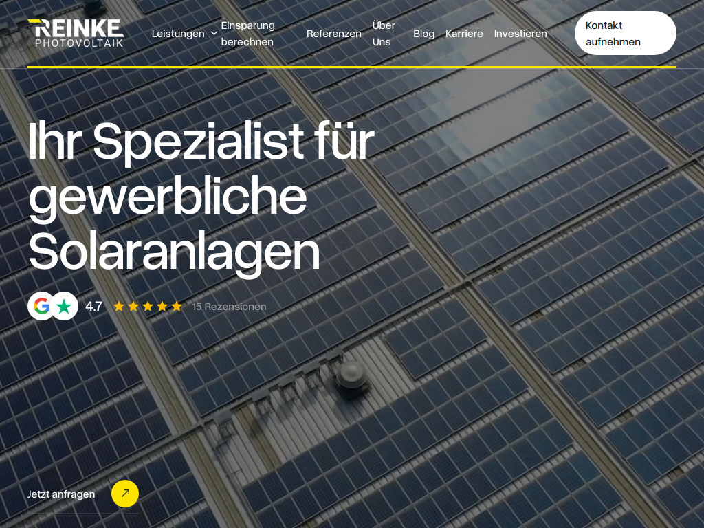 Website von Reinke Photovoltaik GmbH in Gütersloh
