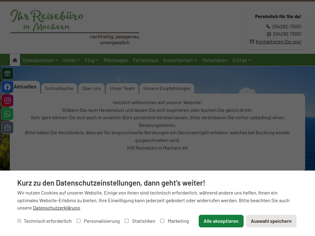 Website von IHR Reisebüro in Machern eK in Kontaktieren Sie uns