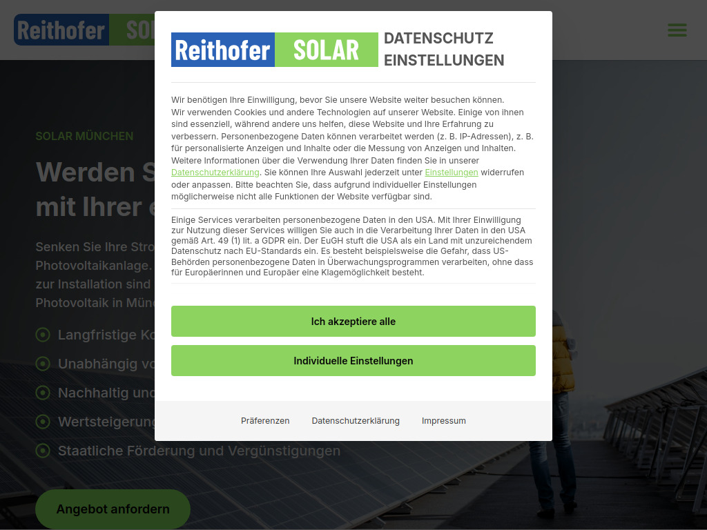 Website von Reithofer Solar GmbH in Gräfelfing