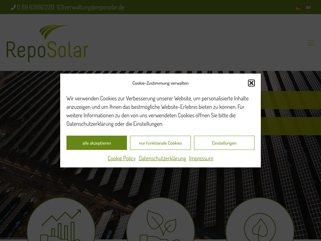 Website von Repo Solar AG in Oberhaching