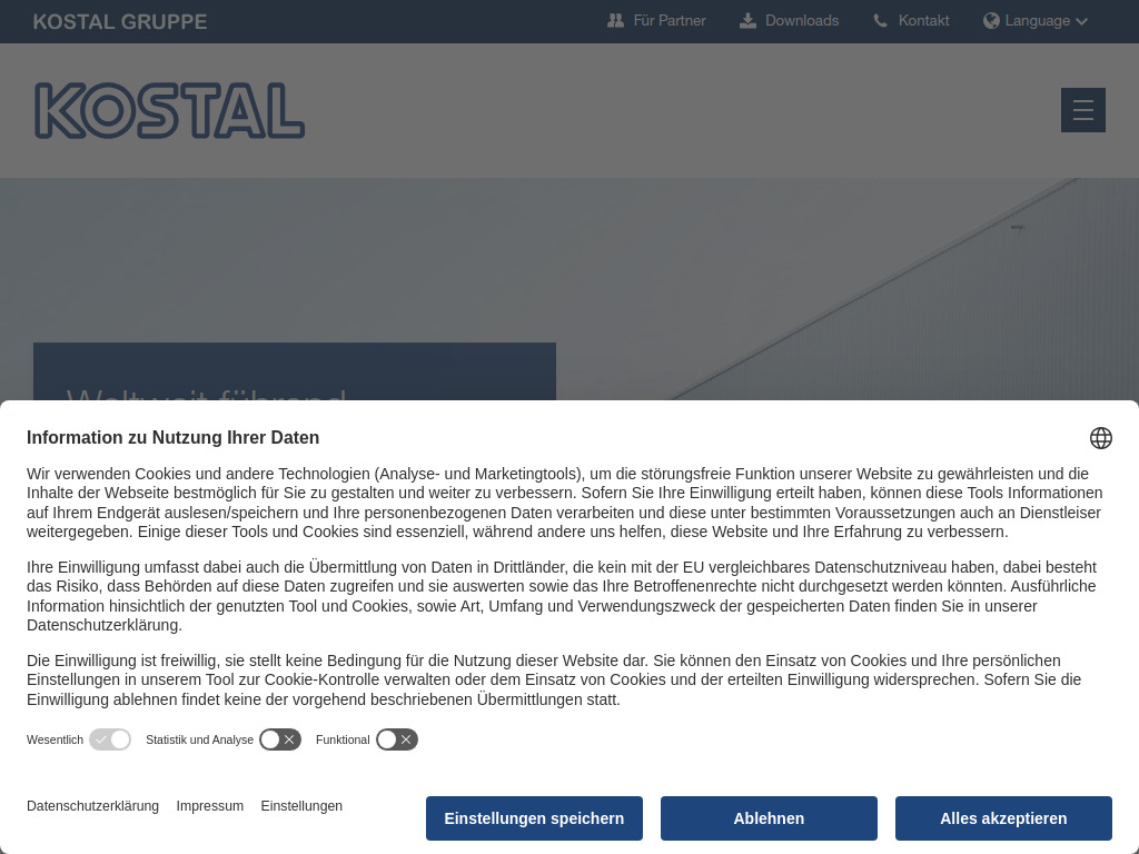 Website von Leopold Kostal GmbH & Co. KG in Lüdenscheid