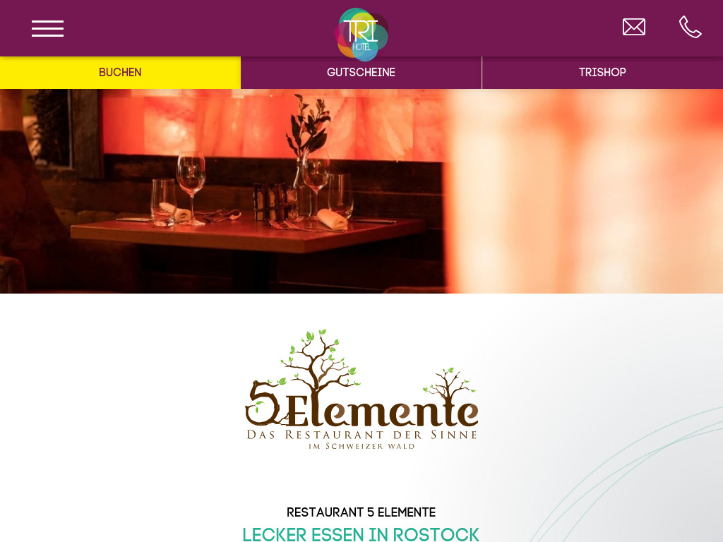 Website von Restaurant 5 Elemente in Rostock in Rostock