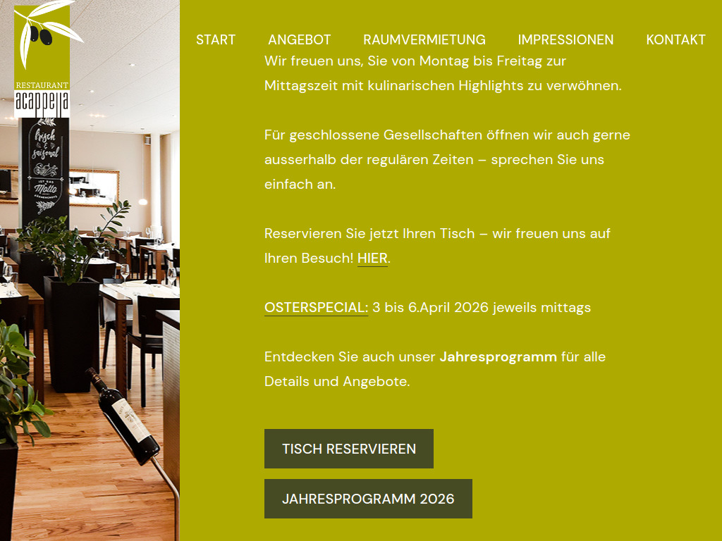 Website von Restaurant acappella in Gümligen