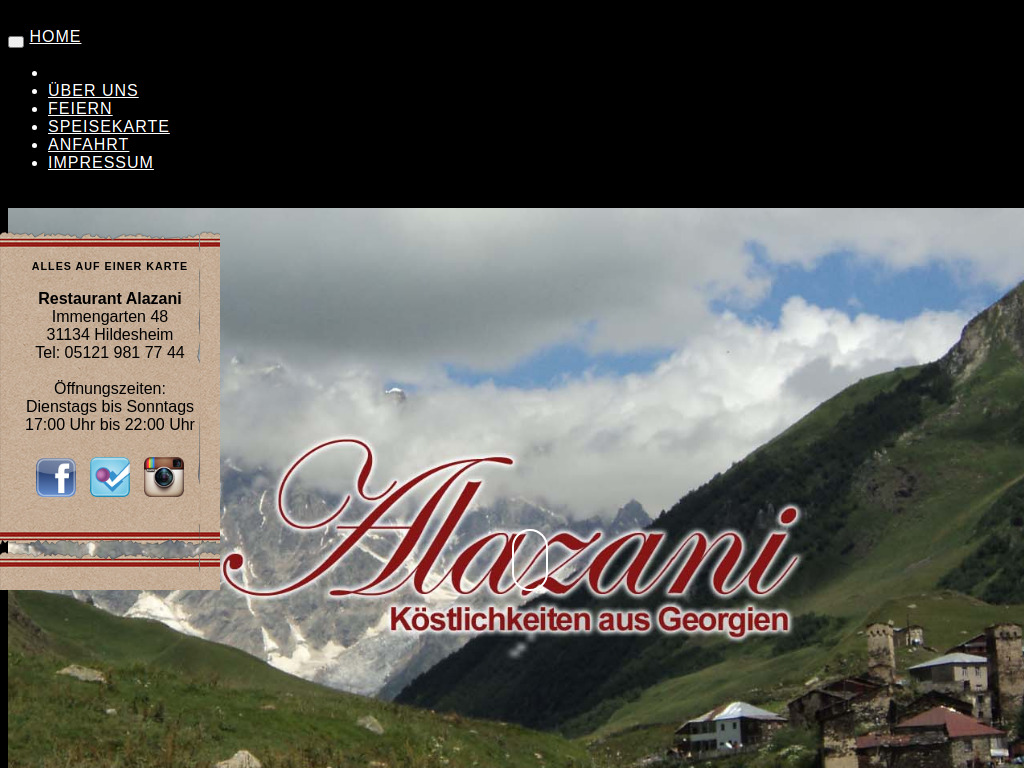 Website von Restaurant Alazani in Hildesheim