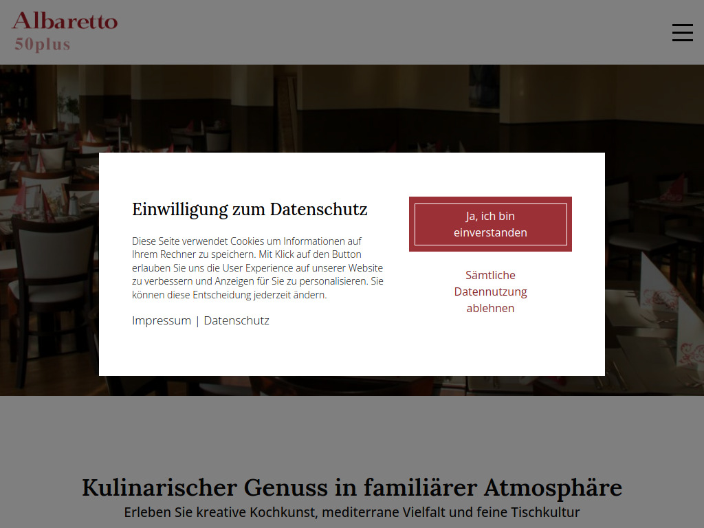 Website von Albaretto Restaurant  - Albaretto Hotelresidenz Augsburg in Augsburg
