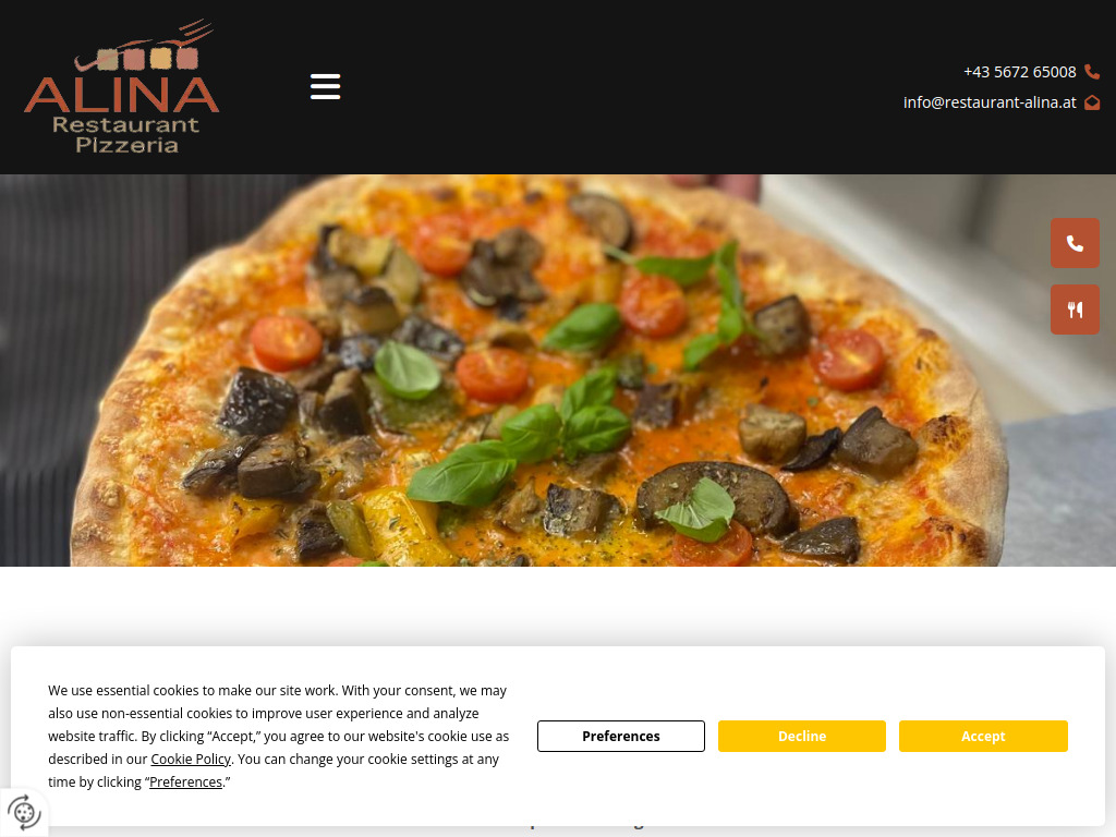 Website von Restaurant-Pizzeria Alina in Breitenwang